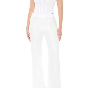 Sequin Wide Leg Pants in White